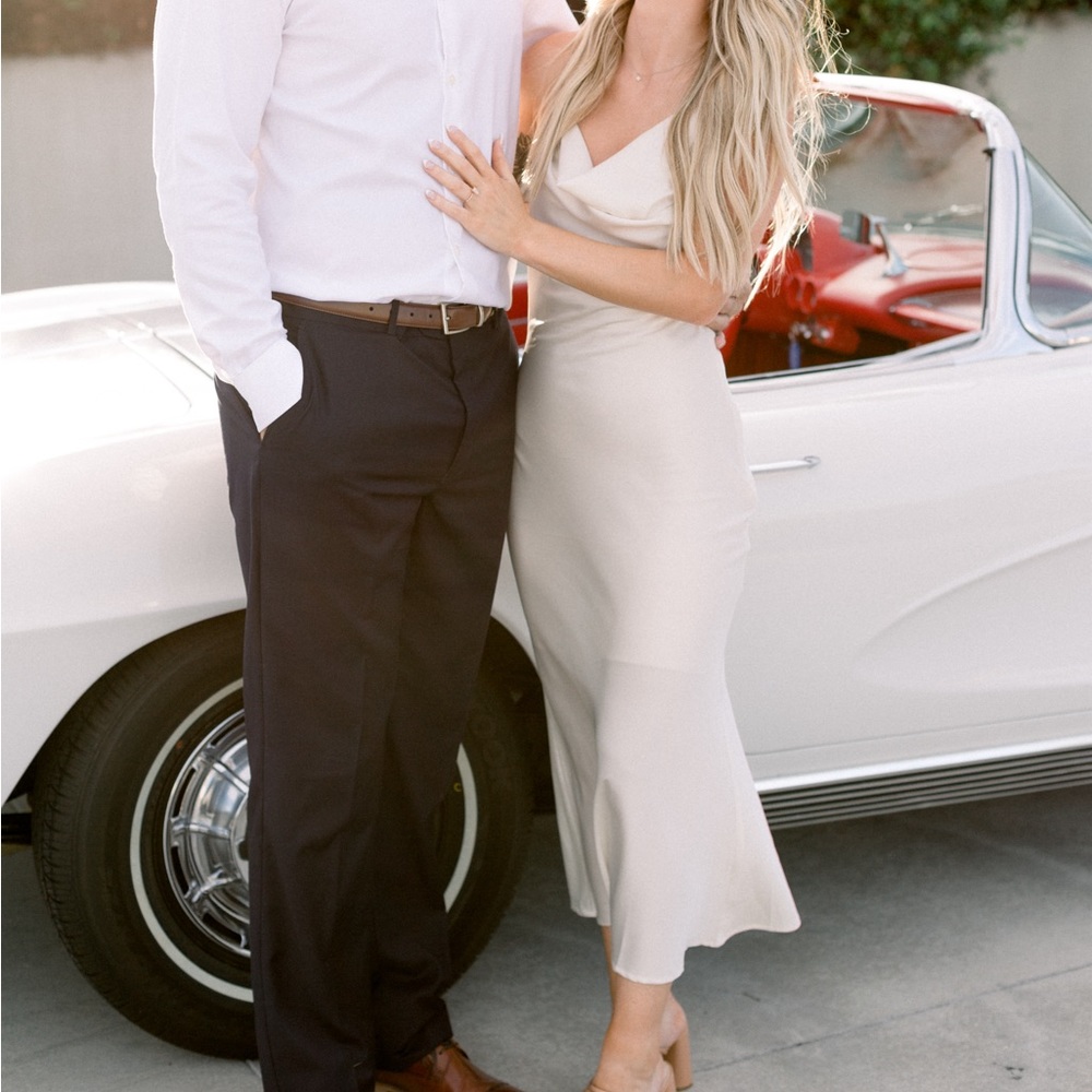 White satin midi dress